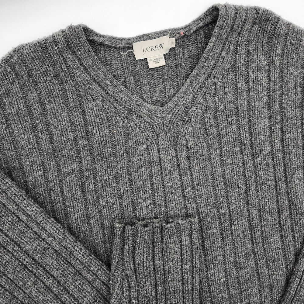 Vintage J Crew 100% Lambswool Gray Sweater Men's Size XL V Neck Pullover